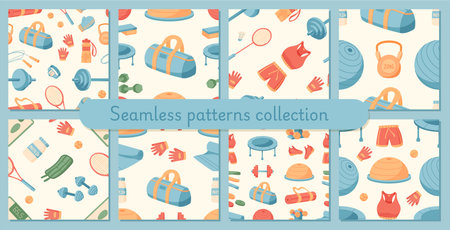 Colorful Seamless Sport Equipment Pattern Setのイラスト素材