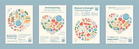 Colorful Fitness Training Banner Template Setのイラスト素材