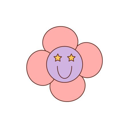 Groovy Retro Flower Sticker With Smileのイラスト素材