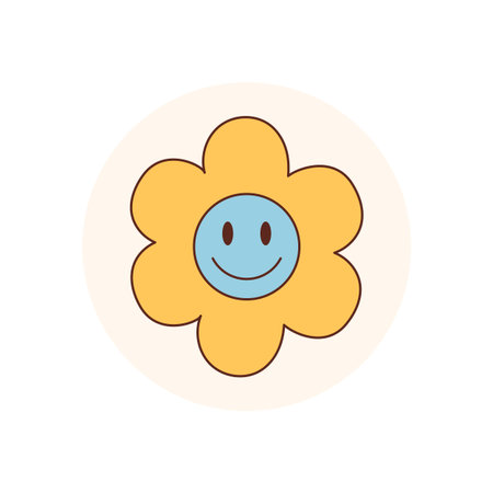 Flat Retro Groovy Flower Stickerのイラスト素材