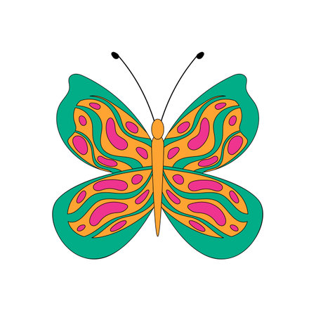Groovy Psychedelic Retro Butterfly Pop Orangeのイラスト素材