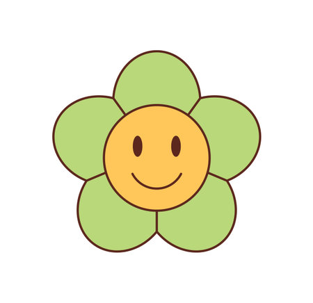 Groovy Retro Flower Smile Sticker Cartoonのイラスト素材