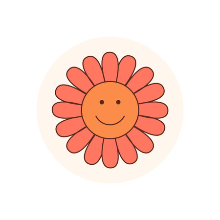 Groovy Retro Orange Smiley Flower Stickerのイラスト素材