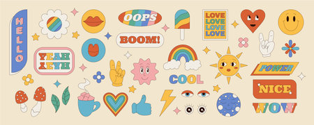 Groovy Retro Funky Sticker Set Cartoon
