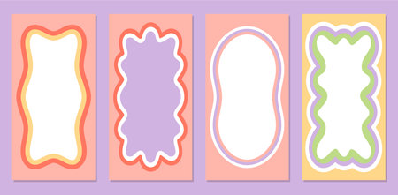 Groovy Retro Colorful Wavy Rectangle Shape Setのイラスト素材