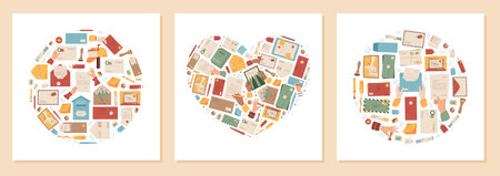 Heart Mail Flat Doodle Postcard