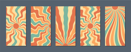 Groovy Retro Sun Burst Abstract Vertical Set