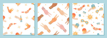 Cartoon Seamless Set Sunscreen Bottle Shapes Pattern