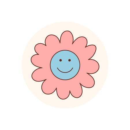 Groovy Pink Flower Sticker Seal Labelのイラスト素材
