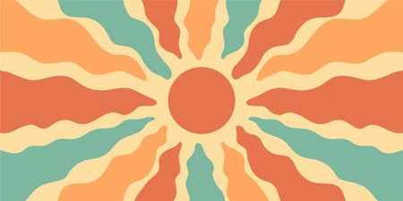 Retro Groovy Sun Burst With Wavy Rays
