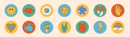 Groovy Retro Round Sticker Set
