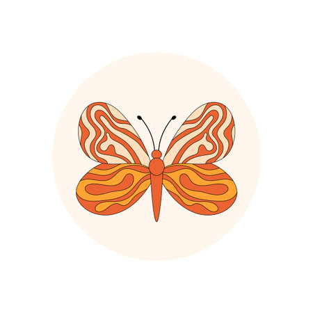 Groovy Retro Butterfly Sticker Labelのイラスト素材