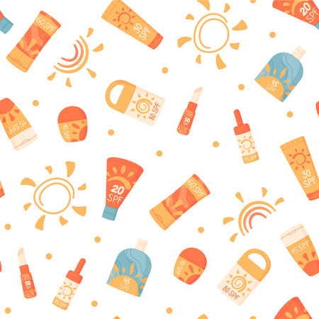 Flat Sunscreen Bottle Seamless Pattern Background