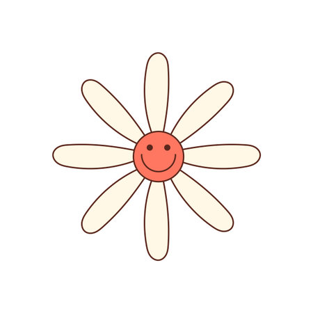 Groovy Retro Daisy Flower Cartoon Iconのイラスト素材