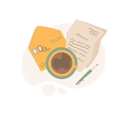 Coffee, Letter And Envelope Messageのイラスト素材