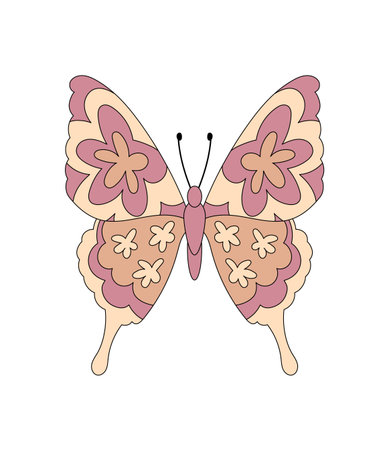 Groovy Y2K Butterfly With Floral Natureのイラスト素材