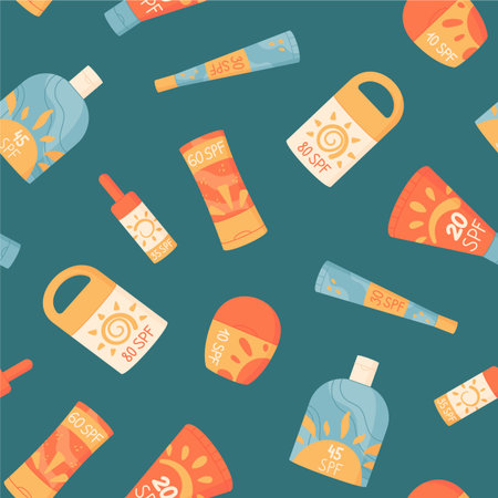 Flat Seamless Sunscreen Bottle Pattern Background