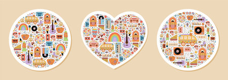 Groovy Retro Sticker Set With Heart
