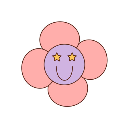Groovy Retro Daisy Smile Face Iconのイラスト素材