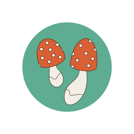 Groovy Retro Mushroom Sticker Label Circleのイラスト素材