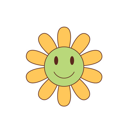 Groovy Cartoon Flower Sticker With Smileのイラスト素材