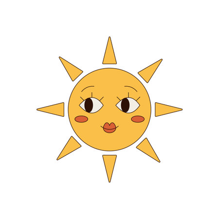 Groovy Y2K Sun Cartoon Face Iconのイラスト素材