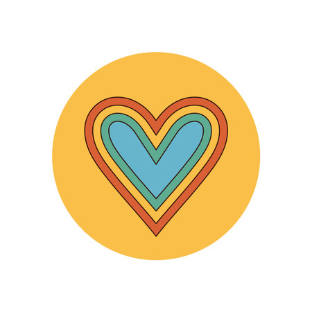 Retro Groovy Heart Sticker Seal Circleのイラスト素材