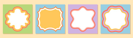 Groovy Retro Wavy Rectangle Frame Setのイラスト素材