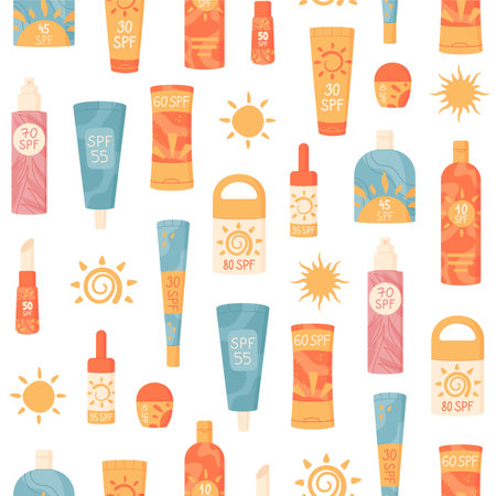 Flat Seamless Sunscreen Bottle Pattern Background