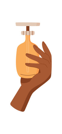 Flat cleansing beauty shampoo jar in hand.のイラスト素材