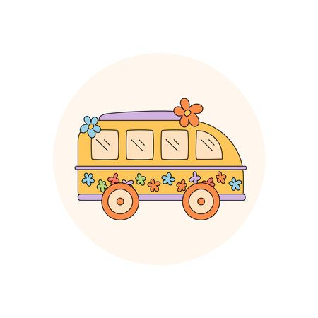 Groovy Hippie Van Sticker Label Circleのイラスト素材