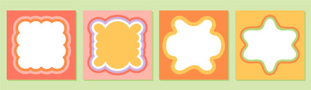 Groovy Retro Wavy Rectangle Frame Setのイラスト素材