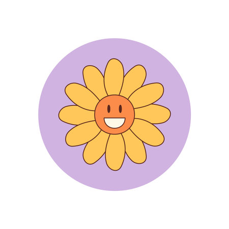 Groovy Happy Flower Sticker Retro Styleのイラスト素材