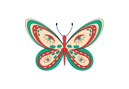 Groovy Retro Butterfly Sticker Cartoonのイラスト素材