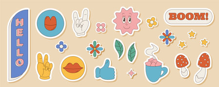 Groovy Retro Fun Sticker Setのイラスト素材