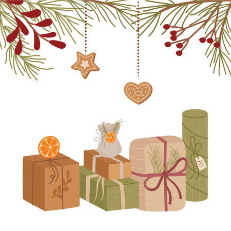 Rustic Kraft Holiday Gift Box Designのイラスト素材