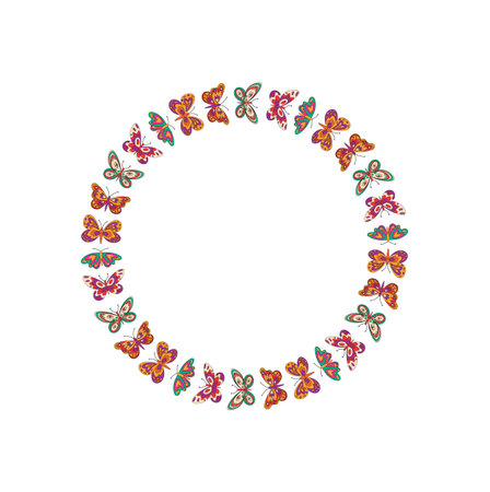 Groovy Retro Butterfly Circle Border Patternのイラスト素材
