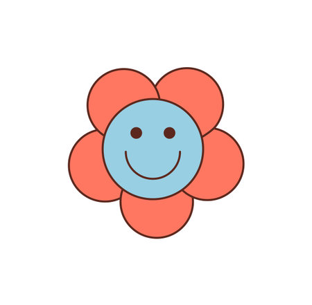 Groovy Retro Flower Sticker Smile Cartoonのイラスト素材