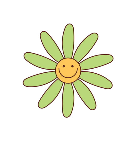 Groovy Retro Flower With Happy Smileのイラスト素材