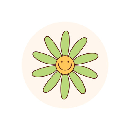 Groovy Retro Daisy Smiley Sticker Sealのイラスト素材