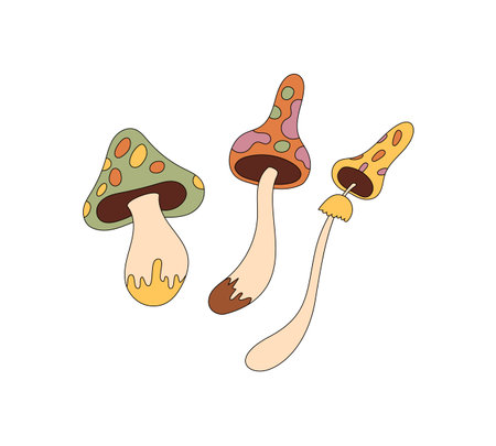 Groovy Retro Psychedelic Cartoon Mushroom Stickerのイラスト素材