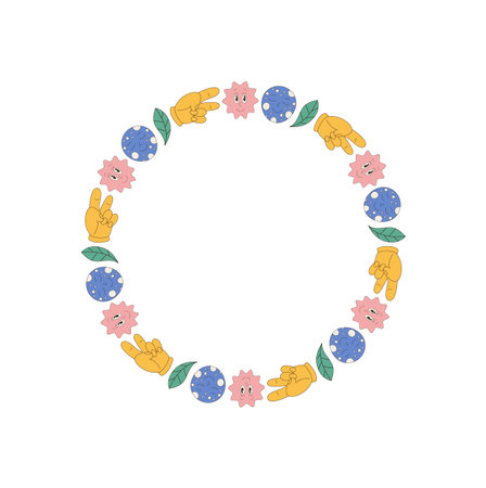 Groovy Retro Butterfly Border Circle Patternのイラスト素材