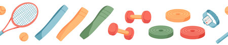 Seamless Flat Fitness Equipment Border Patternのイラスト素材