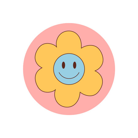 Cute Retro Groovy Sticker Flower Badgeのイラスト素材