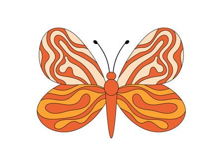 Groovy Retro Butterfly With Orange Wavyのイラスト素材