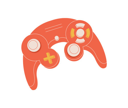 Retro cartoon gamepad in flat style for gamer and console player. Vintage controller and joystick...