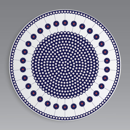 Decorative ornament from circles and flowers. Vector Dish with ornamentのイラスト素材