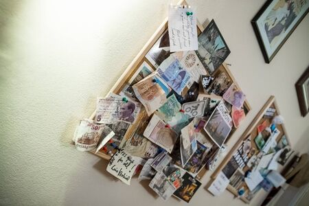 Beograd,Serbia - circa June 2017 - Money and messages on hostel wall - Messages that visitors of...
