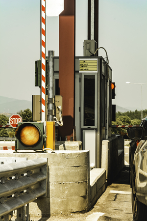 Pay toll booth close up - Paying to use highway autobahnの写真素材