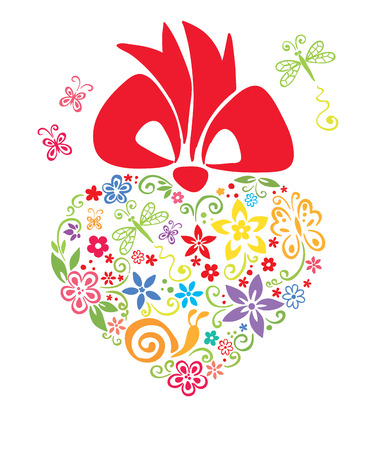 blooming heart with bowのイラスト素材